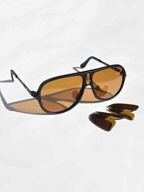 VINTAGE 1980s Aviator Amber Sunglasses Bill Dance Strike King with Side Shields